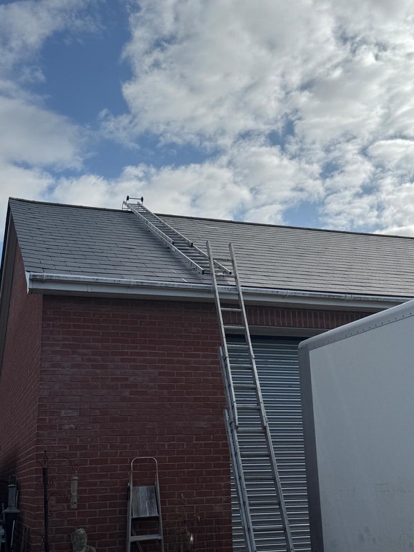 Ladder access set up to a roof