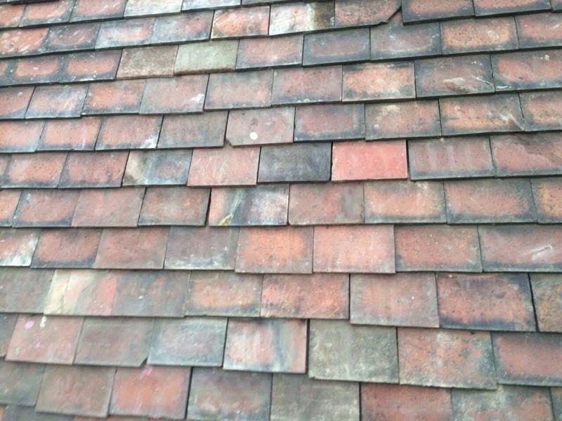 Clay tile roof close up